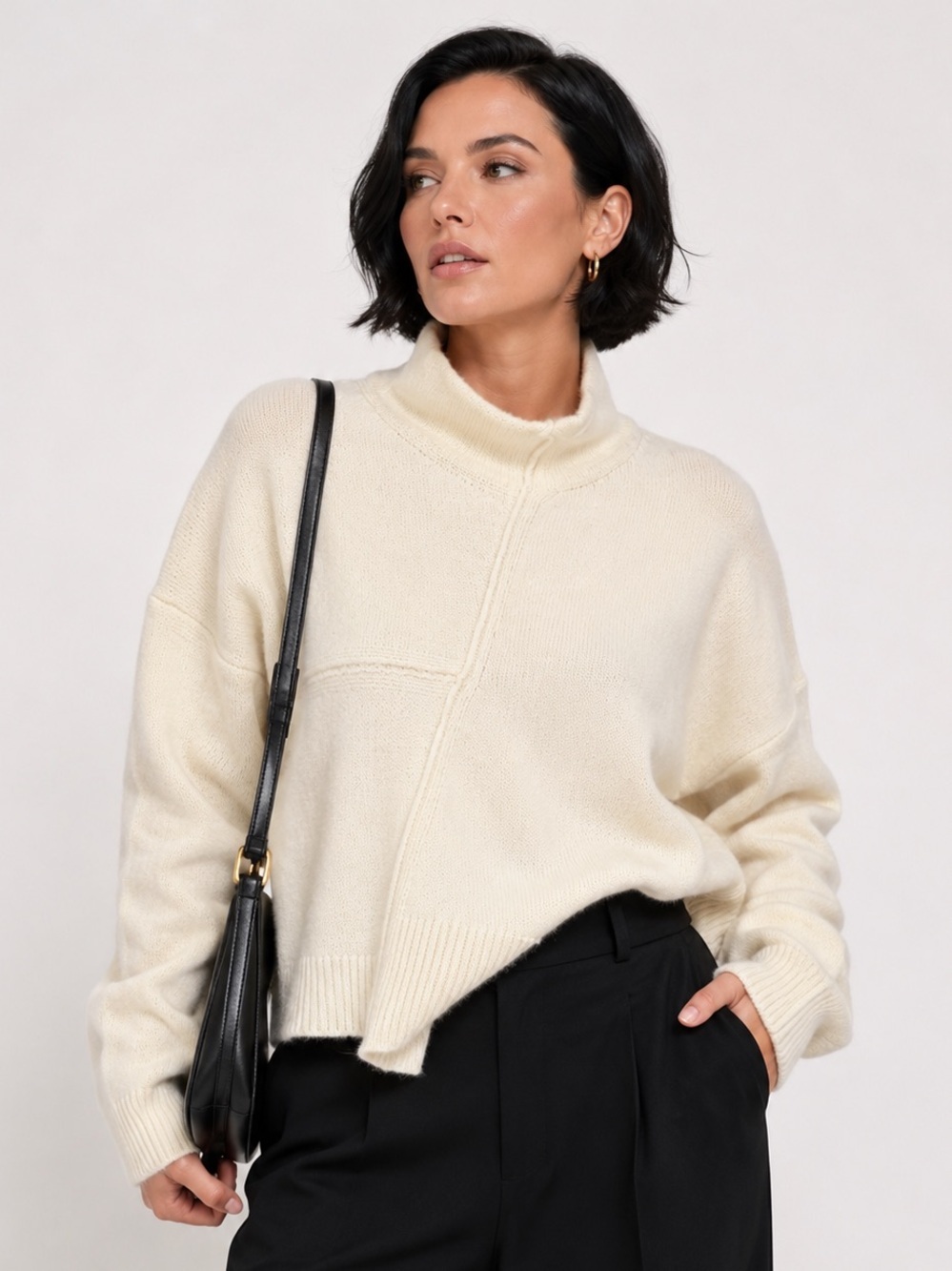 Buffalo David Bitton Sweater Women’s Cream Winter White Knit Asymmetrical Size L